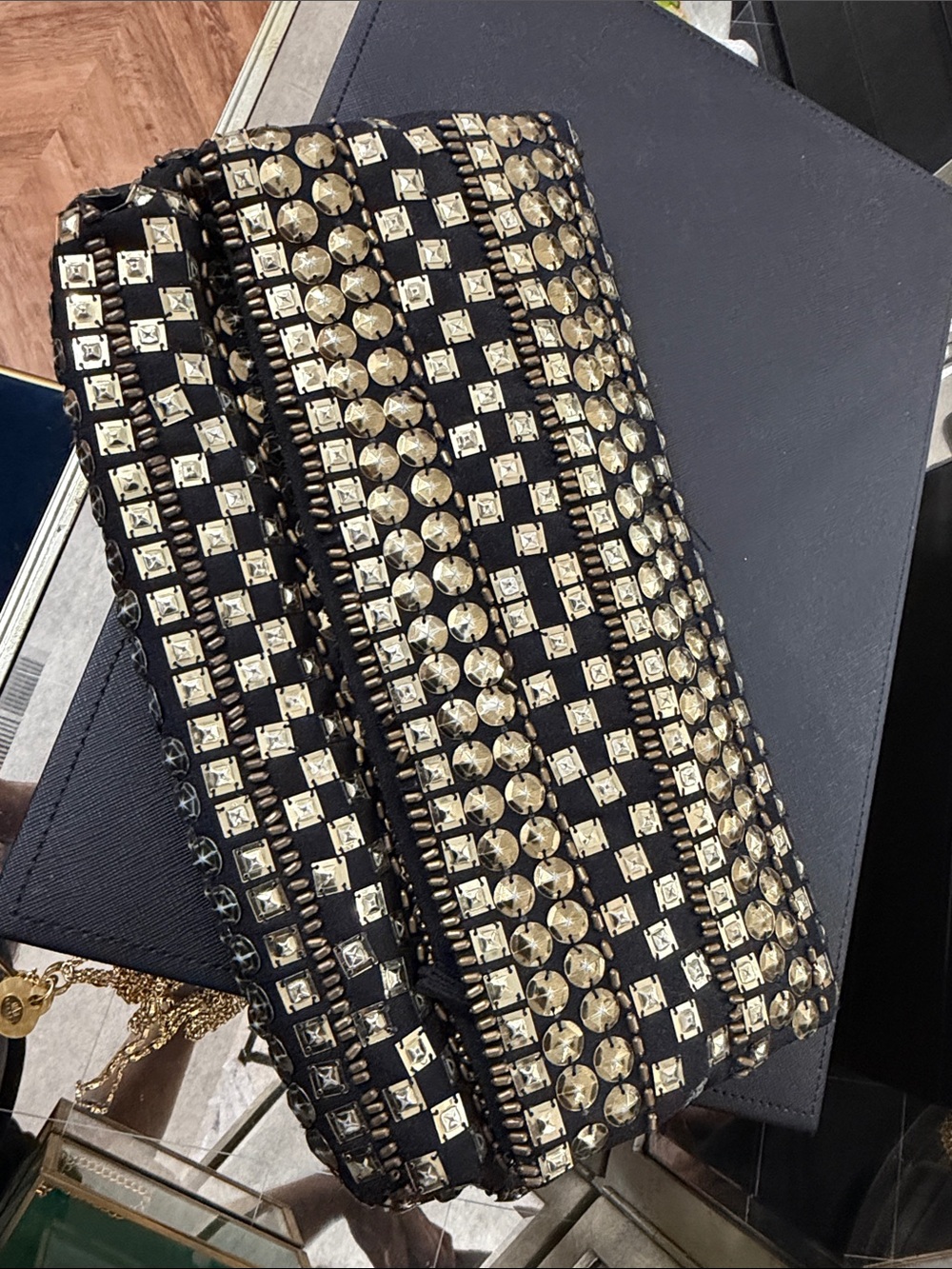 Banana Republic Black Clutch with Gold Studs
